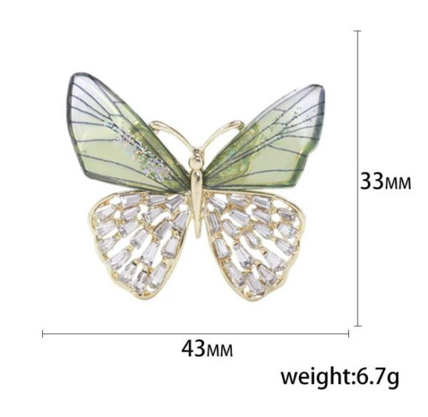 Luxusná brošňa na šaty v tvare zeleného motýľa