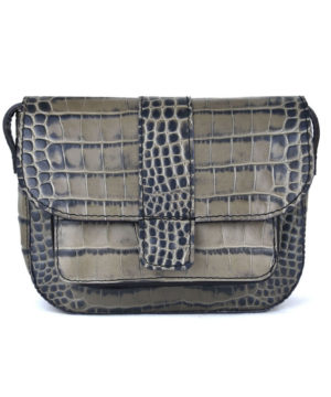 Luxusná malá kabelka crossbody z hovädzej kože s dezénom krokodíla v šedej farbe – Obrázok 12
