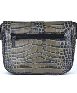 Luxusná malá kabelka crossbody z hovädzej kože s dezénom krokodíla v šedej farbe – Obrázok 5