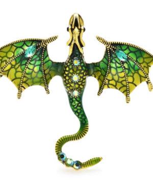 Luxusná brošňa v podobe zeleného smaltovaného draka