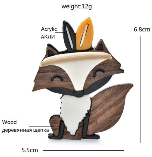 Štýlová drevená brošňa v podobe roztomilej líšky