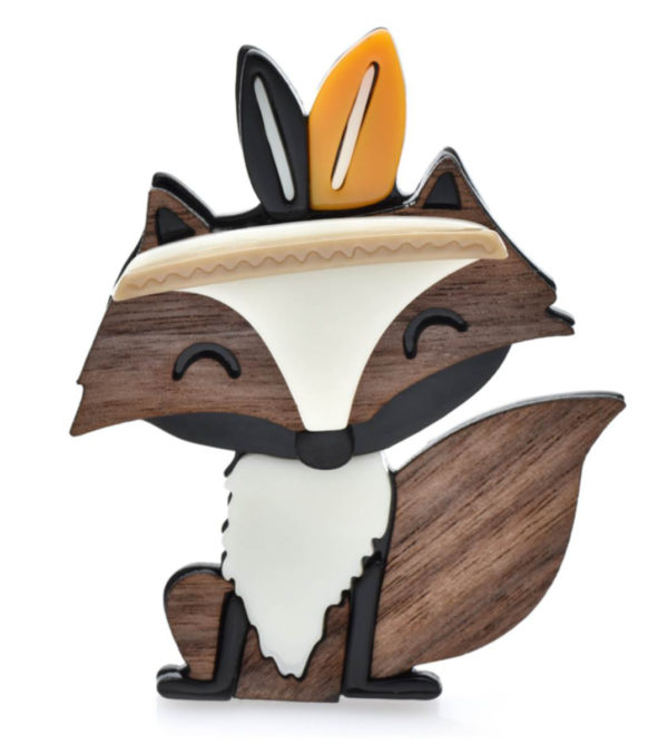 Štýlová drevená brošňa v podobe roztomilej líšky