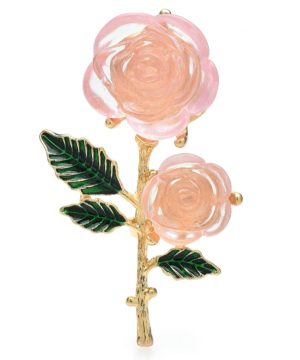 Luxusná brošňa v tvare ružovej priehľadnej ružičky