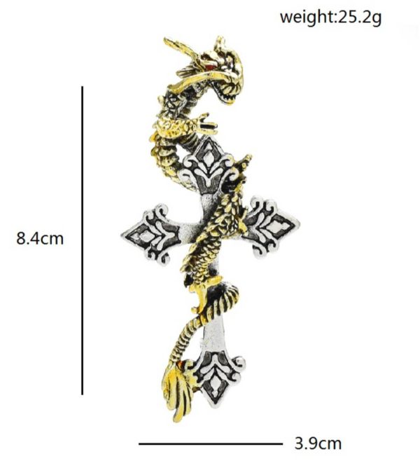 Prepracovaná brošňa na šaty v podobe draka na kríži