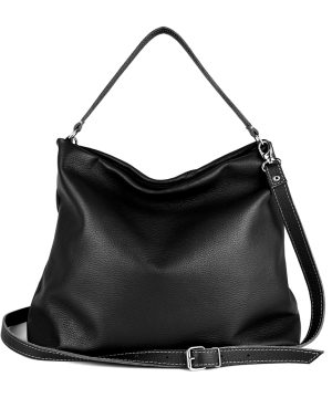 Luxusná dámska vrecovitá kožená kabelka v čiernej farbe