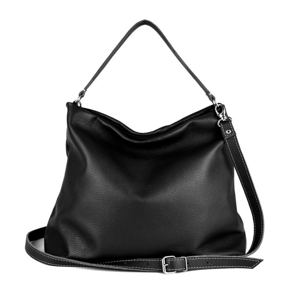 Luxusná dámska vrecovitá kožená kabelka v čiernej farbe