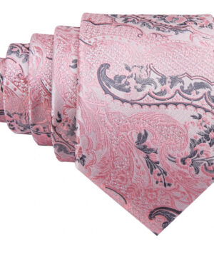 Kravatový set s ružovými ornamentami s vreckovkou a gombíkmi