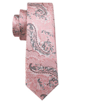 Kravatový set s ružovými ornamentami s vreckovkou a gombíkmi