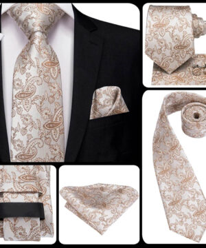 Kravatový set so svetlým vzorom ( kravata + manžety + vreckovka )