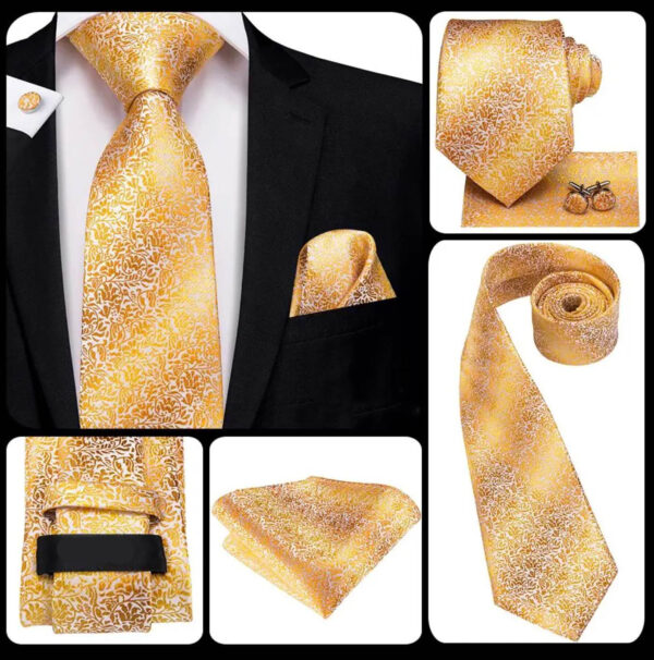Kravatový set so zlatým vzorom ( kravata + manžety + vreckovka )