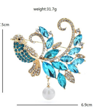 Kryštálová brošňa na šaty v podobe modrého vtáčika