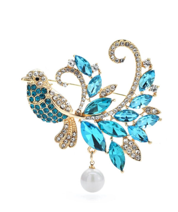 Kryštálová brošňa na šaty v podobe modrého vtáčika