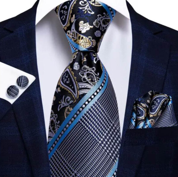 Modrá kravatová sada - viazanka, vreckovka a gombíky