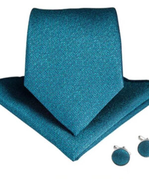 Sada s kravatou, vreckovkou a gombíkmi s tyrkysovým vzorom