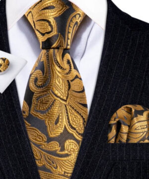 Sada s kravatou, vreckovkou a gombíkmi so zlatým ornamentom