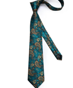 Sada s kravatou, vreckovkou a gombíkmi v tyrkysovom dizajne