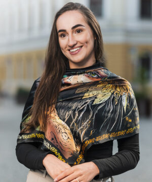 Luxusná hodvábna šatka DEŇ A NOC, 90 x 90cm, Vyrobené na Slovensku – Obrázok 7