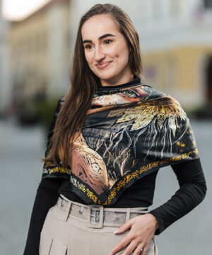 Luxusná hodvábna šatka DEŇ A NOC, 90 x 90cm, Vyrobené na Slovensku – Obrázok 8