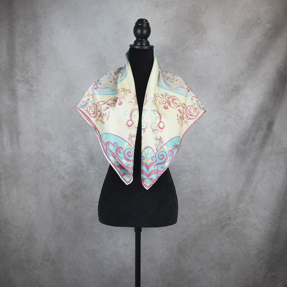 Luxusná hodvábna šatka ORNAMENT VZOR_7, 90 x 90cm, Made in SLOVAKIA – Obrázok 4