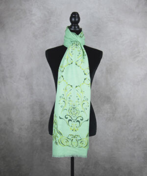 Luxusný zimný šál z Merino vlny so vzorom ORNAMENT GREEN, Výroba na Slovensku