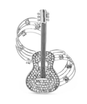 Luxusná brošňa v tvare striebornej gitary s kryštálikmi