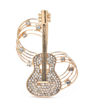 Luxusná brošňa v tvare zlatej gitary s kryštálikmi