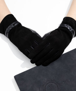 Alternative view of Dámske kožené rukavice z pravej kože, matná + lesklá koža, dekoračný uzol, Veľkosť XL