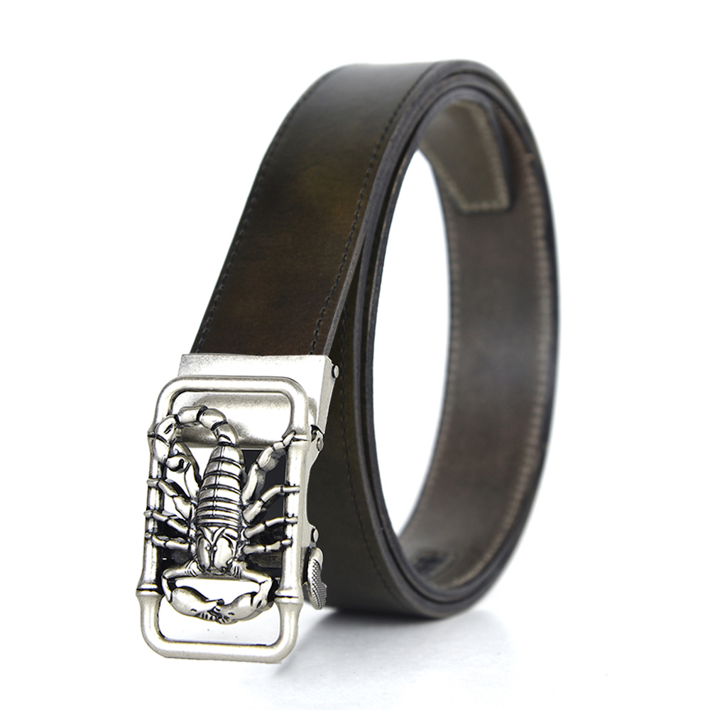 Luxusný kožený opasok s automatickou prackou OLD SILVER SCORPION – Obrázok 3