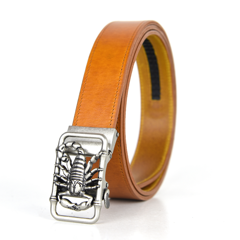 Luxusný kožený opasok s automatickou prackou OLD SILVER SCORPION – Obrázok 5