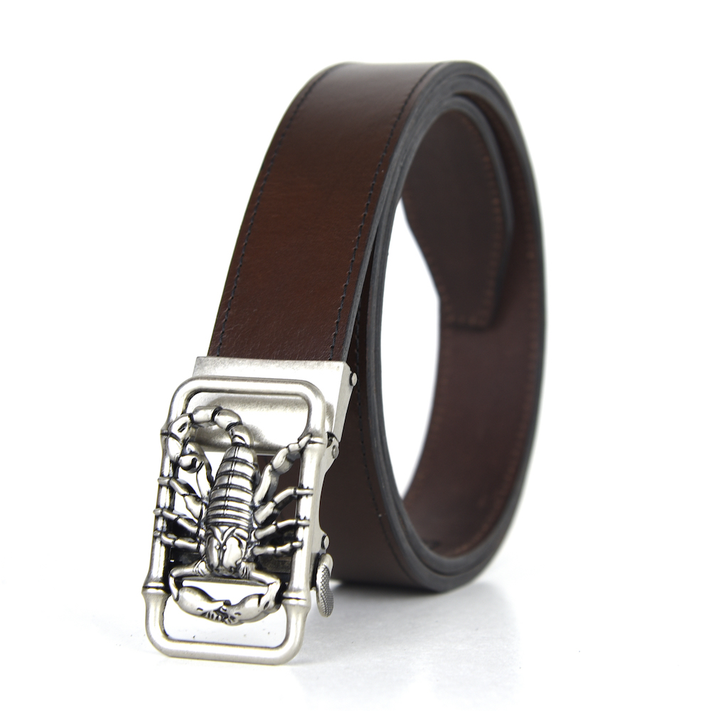 Luxusný kožený opasok s automatickou prackou OLD SILVER SCORPION – Obrázok 2