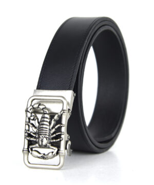 Luxusný kožený opasok s automatickou prackou OLD SILVER SCORPION