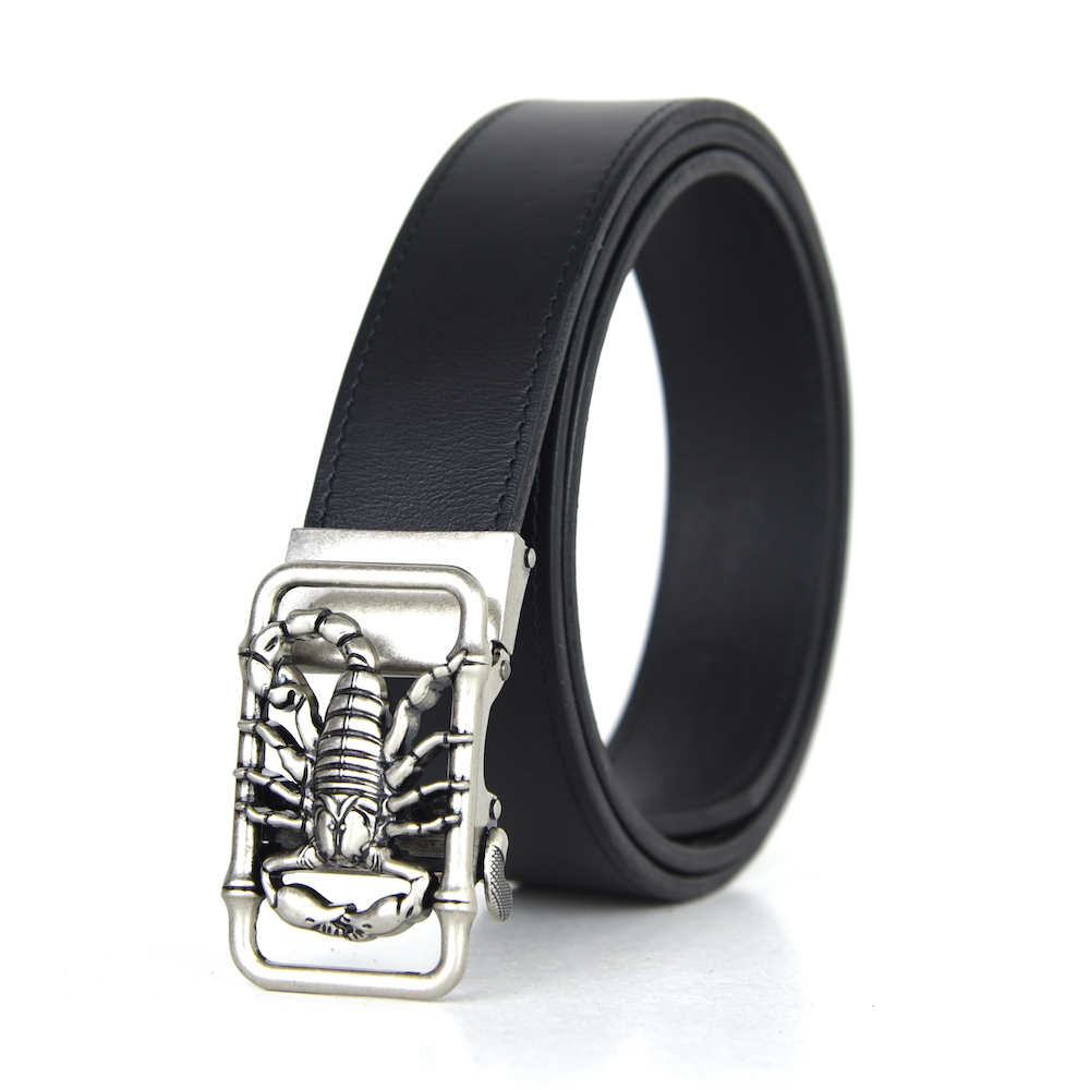 Luxusný kožený opasok s automatickou prackou OLD SILVER SCORPION