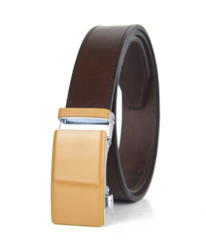 Alternative view of Luxusný kožený opasok s automatickou prackou BEIGE