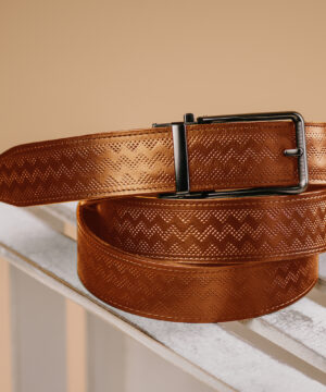 Kožený opasok s dekorom a automatickou prackou – BLACK CLOSE, limitovaná edícia, koňakový