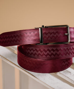 Kožený opasok s dekorom a automatickou prackou – BLACK CLOSE, limitovaná edícia, bordový