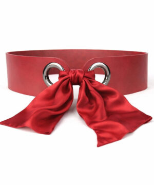 Kožený opasok viazaný šatkou – Bordový, Vyrobený na Slovensku + Hodvábna šatka podľa výberu