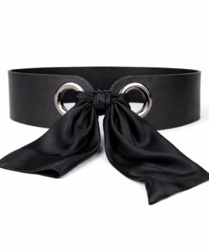 Kožený opasok viazaný šatkou – Čierny, Vyrobený na Slovensku + Hodvábna šatka podľa výberu