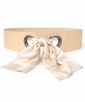 Kožený opasok viazaný šatkou – Prírodný, Vyrobený na Slovensku + Hodvábna šatka podľa výberu