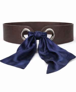 Kožený opasok viazaný šatkou – Tmavo hnedý, Vyrobený na Slovensku + Hodvábna šatka podľa výberu