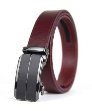 Kožený opasok s automatickou prackou MAMBA, Bordový, Kratšia dĺžka: 110 - 115cm