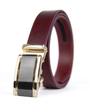 Kožený opasok s automatickou prackou SURVIVAL, Bordový, Kratšia dĺžka: 110 - 115cm