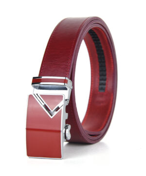 Kožený opasok s automatickou prackou RED TOP, Bordový, Kratšia dĺžka: 96cm