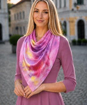 Luxusná hodvábna šatka LIMITED_304, Ručná výroba na Slovensku, 90 x 90cm – Obrázok 5