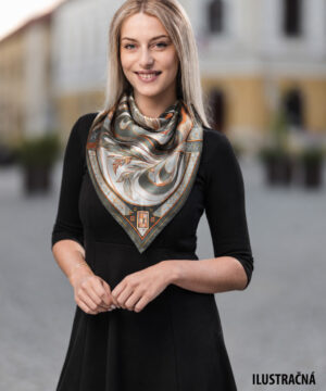Luxusná hodvábna šatka LÍŠKA – SIVÁ, 90 x 90cm, Vyrobené na Slovensku – Obrázok 6