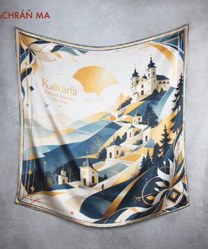 Alternative view of Hodvábna šatka KALVÁRIA - BÁNSKA ŠTIAVNICA, MODRÁ, 90 x 90cm, Vyrobené na Slovensku - ZACHRÁŇ MA!