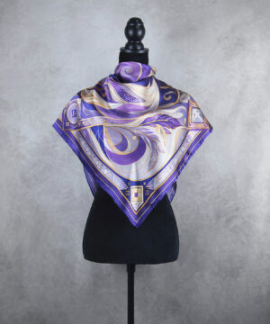 Luxusná hodvábna šatka LÍŠKA – PURPUROVÁ, 90 x 90cm, Vyrobené na Slovensku